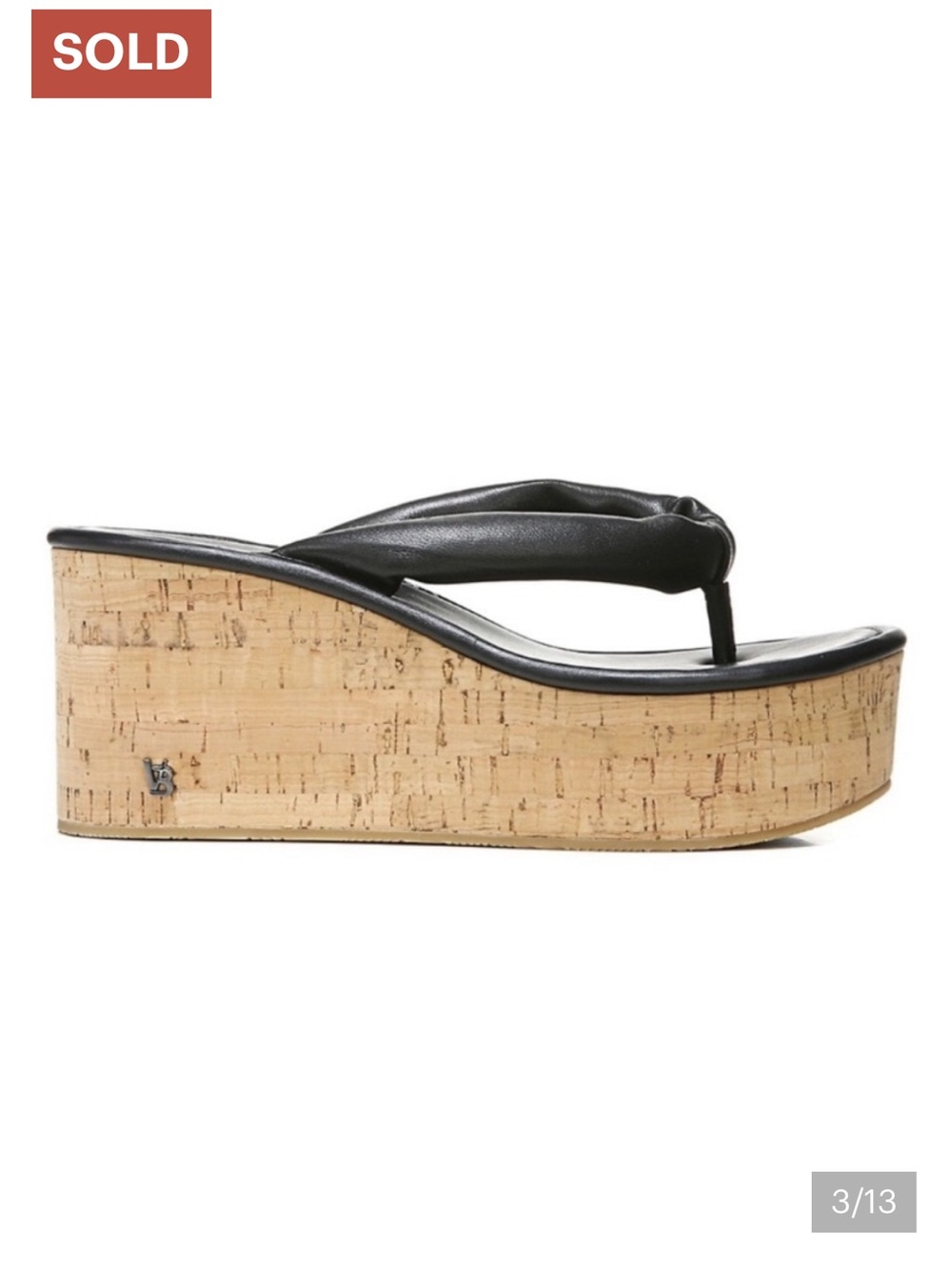 Veronica Beard Black Geno Cork Wedge Platform Thong Sandals Leather size 9 - Picture 3 of 5